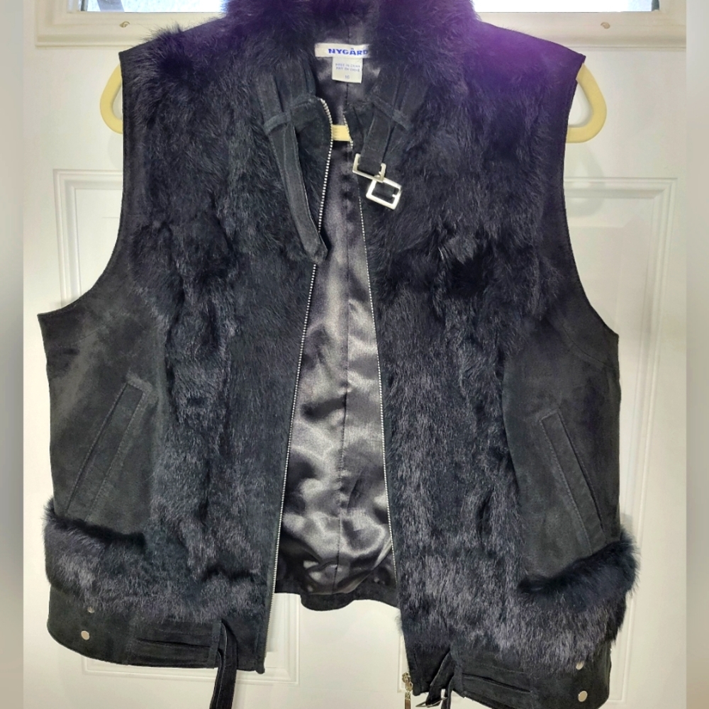 Women’s Black Leather Suede Faux Fur Vest Size Medium